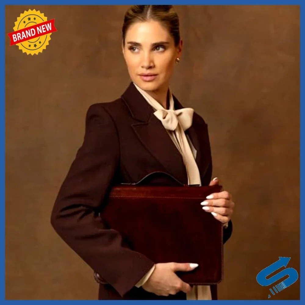 Leather Portfolio Briefcase Tablet Size Document Bag Professional Carry Handle
